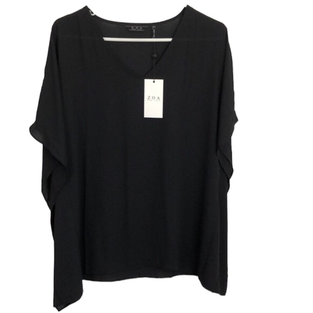 NEW NWT ANTHROPOLOGIE ZOA black flowy blouse poncho look closed sides size Small